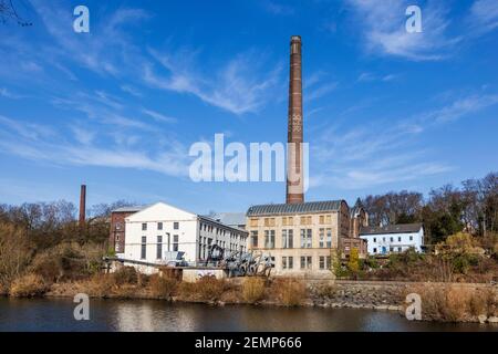 Wasserkraftwerk Horster Mühle an der Ruhr in Essen. Stockfoto