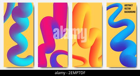 Set von vier abstrakten Hintergrund-Handy-Wallpaper mit Wellen Würmer Look Design. Vektorgrafik Stock Vektor