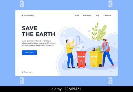 Rette die Erde, wirf weg Müll Landing Page Stock Vektor
