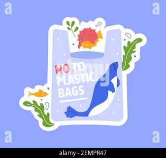 Keine Plastiktüte im Meer und Meer Stock Vektor