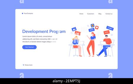 Team Development Programm Projekt Landing Web-Seite Stock Vektor