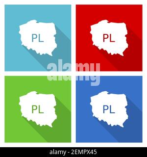 Karte von Polen Icon-Set, flache Design-Vektor-Illustration in eps 10 für webdesign und mobile Anwendungen in vier Farboptionen Stock Vektor