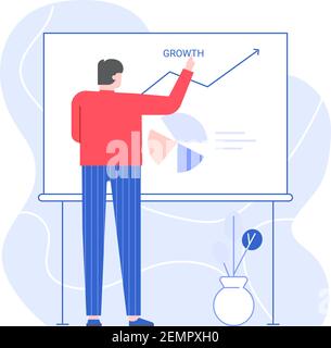Man Präsentation Chart Entwicklung auf Whiteboard Stock Vektor