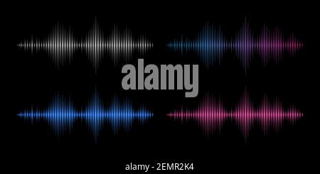 Schallwellen. Musikfrequenz, abstrakter elektronischer Soundtrack. Energievektor für Metall, Rot und Blau Stock Vektor
