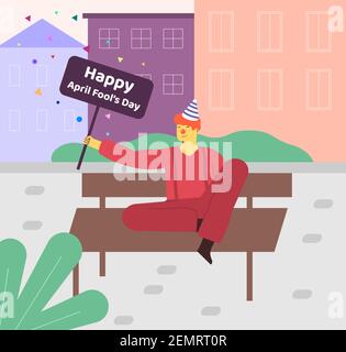 Narr's Day. Der amüsante Clown. Vektorgrafik. Fröhlicher Clown, der Spaß hat und den Tag des Narren feiert. Stock Vektor