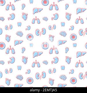 Viele moderne Farbe menschlichen Organen, nahtlose Muster auf weiß Stock Vektor