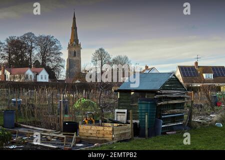 Bedfordshire Dorfgarten Zuteilung im Winter Stockfoto