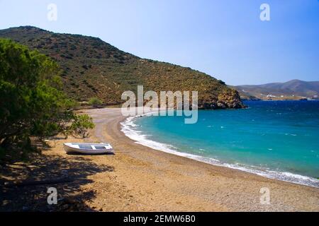 Strand von Livadi, auf der Insel Astypalea, auf den dodekanesischen Inseln, Griechenland, Europa Stockfoto