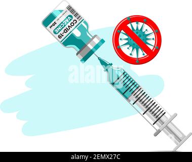 Coronavirus-Impfkonzept. Covid-19 Corona-Virus-Impfung mit Impfflasche und Spritze Injektionswerkzeug für covid19 Immunisierungsbehandlung. Ve Stock Vektor