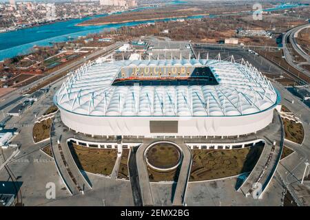 Rostov-on-Don, Russland - Februar 2021: Rostov Arena - Modern Football Stadium Luftaufnahme. Stockfoto