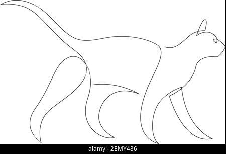 Eine Linie Katze Design Silhouette. Handgezeichnete Vektorgrafik im Minimalismus-Stil Stock Vektor