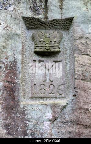 Duke of York Stone auf Stanton Moor in der Derbyshire Peak District Stockfoto