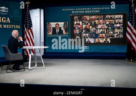 Washington, USA. Februar 2021, 25th. Präsident Joe Biden nimmt am Wintertreffen der National Governors Association im Weißen Haus, Donnerstag, 25. Februar 2021 Teil. (Foto von Doug Mills/Pool/Sipa USA) Quelle: SIPA USA/Alamy Live News Stockfoto