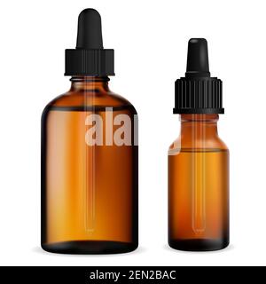 Tropfflasche Broun. Ölaufaugenpipsflasche mit ätherischem Öl nachgestellt. Serum Tropferflasche, Kollagen Essenz Beauty Behandlung Verpackung mockup. Pipettenflakon, Stock Vektor