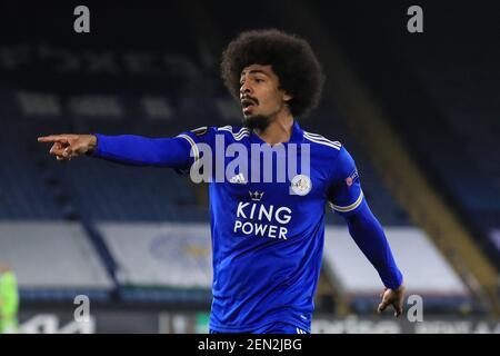 Leicester, Großbritannien. 25th Feb, 2021: Hamza Choudhury #20 von Leicester City reagiert während des Spiels in Leicester, Großbritannien am 2/25/2021. (Foto von Mark Cosgrove/News Images/Sipa USA) Quelle: SIPA USA/Alamy Live News Stockfoto