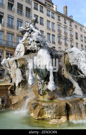 Fontaine Bartholdi Fountan, Place des Terreaux Stockfoto