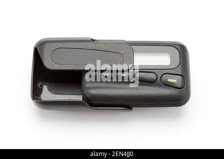 Ein Pager oder ein Piepser, Pager kann Nachrichten isoliert auf weißem Hintergrund empfangen. Stockfoto