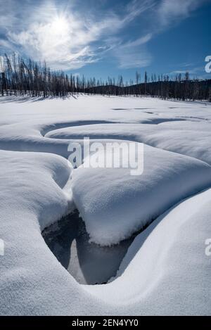 Park Creek im Winter, Sawtooth Mountains, Idaho. Stockfoto