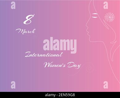 Happy Women's Day am 8. märz internationale Feier Thema mit Frau Gesicht als Linie Kunst auf Gradienten Hintergrund für Poster, Geschichte, Wünsche Karte Stock Vektor