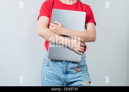 Studentin mit leerem Projektblatt Stockfoto