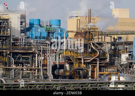 Ludwigshafen, Deutschland. Februar 2021, 24th. Gebäude auf dem Gelände des Chemieunternehmens BASF. Das Unternehmen wird seine Zahlen für das vergangene Geschäftsjahr am Freitag (Feb L 26, S. Quelle: Uwe Anspach/dpa/Alamy Live News Stockfoto