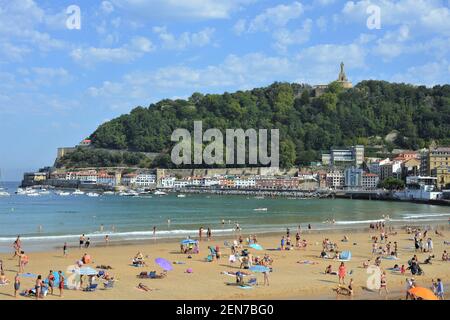 Strand von Concha, Bahia de la Concha, San Sebastian (Donostia), Baskenland, Spanien Stockfoto