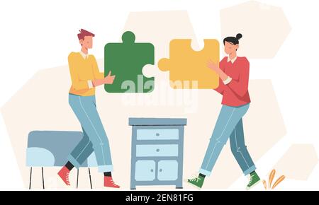 Leute ordnen Puzzle, um das Geschäftsproblem zu lösen Stock Vektor