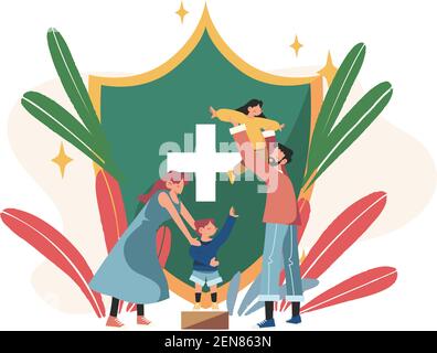 Mutter Vater Tochter Sohn bekommt Familienschutz Stock Vektor