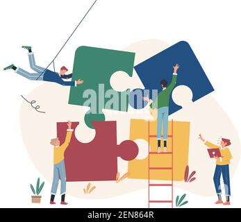 Puzzleelemente verbinden, um ein neues Unternehmen zu gründen Stock Vektor
