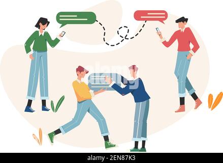 Kommunikation über Online-Chat und Video Stock Vektor