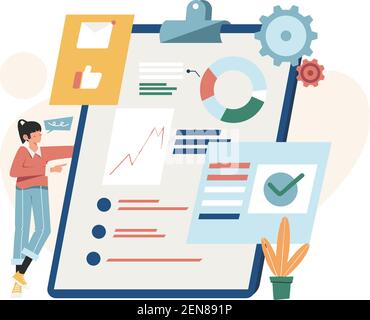 Büroangestellte studieren die Infografik der evolutionären Skala Stock Vektor