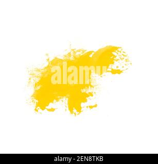 Gelber Pinsel isoliert auf weißem Hintergrund. Abstrakter isolierter Pinsel zum Malen Stockfoto