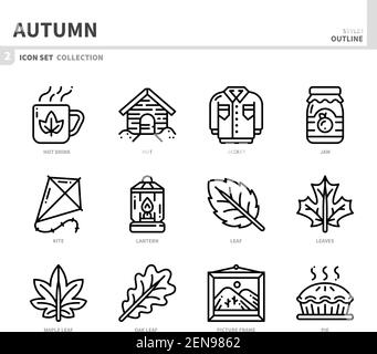 Herbst Saison Icon Set, Umriss Stil, Vektor und Illustration Stock Vektor