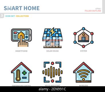 Smart Home Icon Set, ausgefüllter Umrissstil, Vektor und Illustration Stock Vektor