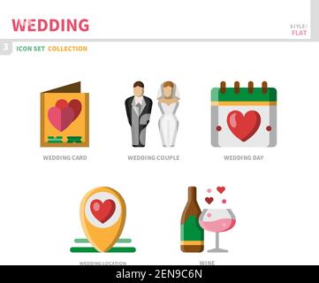 Hochzeit und Ehe Symbol Set, flachen Stil, Vektor und Illustration Stock Vektor