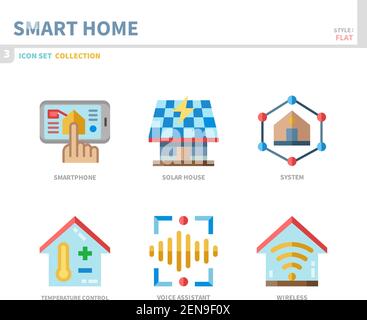 Smart Home Icon Set, flacher Stil, Vektor und Illustration Stock Vektor