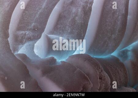 Winterstruktur, Schnee Hintergrund Makro Stockfoto
