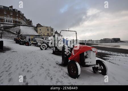 Ein verschneite Tag in Cromer, Norfolk, England, Großbritannien Stockfoto