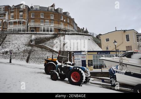 Ein verschneite Tag in Cromer, Norfolk, England, Großbritannien Stockfoto