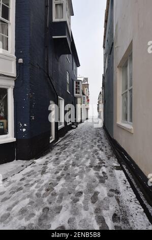 Ein verschneite Tag in Cromer, Norfolk, England, Großbritannien Stockfoto