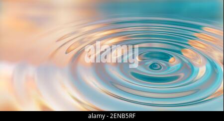 Wassertropfen Spritzer Nahaufnahme auf Wasseroberfläche 3D Abbildung Stockfoto