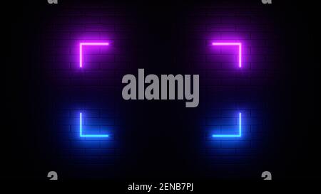 Neonschild an einer Ziegelwand. Leuchtendes lila Rechteck. Abstrakter Hintergrund, Spektrum lebendige Farben. 3D Darstellung rendern. Stockfoto