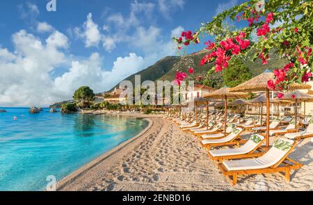 Landschaft mit Nikiana Strand am Ionischen Meer, Insel Lefkada, Griechenland Stockfoto