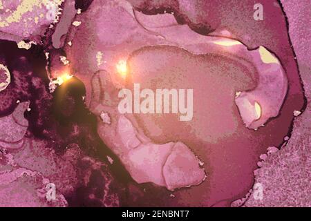 Amethyst und Gold abstrakten Marmor Hintergrund mit funkelt. Vektor-Textur in Alkoholtinte Technik mit Glitzer. Vorlage für Banner, Poster Design. Stock Vektor