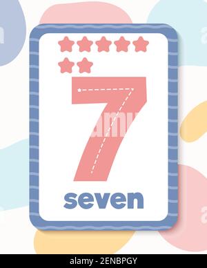 Bedruckbare bunte pädagogische Zahl Flashcard. vektor-Illustration Stock Vektor