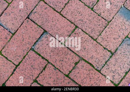 Blockpflaster.Bodenbelag im Herringbone-Design ausgelegt, Stockfoto