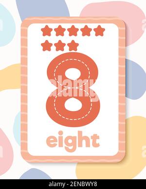 Bedruckbare bunte pädagogische Zahl Flashcard. vektor-Illustration Stock Vektor