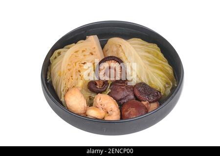 Streamed Kürbis Wrap vermicelli, Shiitake Pilze und Hackfleisch Huhn in Chinesische Knochensuppe Stockfoto