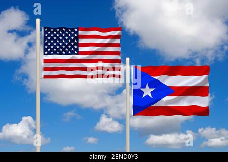 Die Flagge von den USA und Puerto Rico, Inselstaat, Karibik, Stockfoto