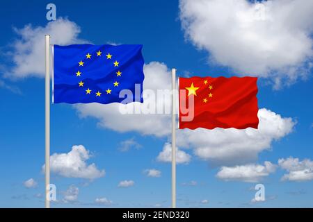 Die Flagge von Europa und China Stockfoto